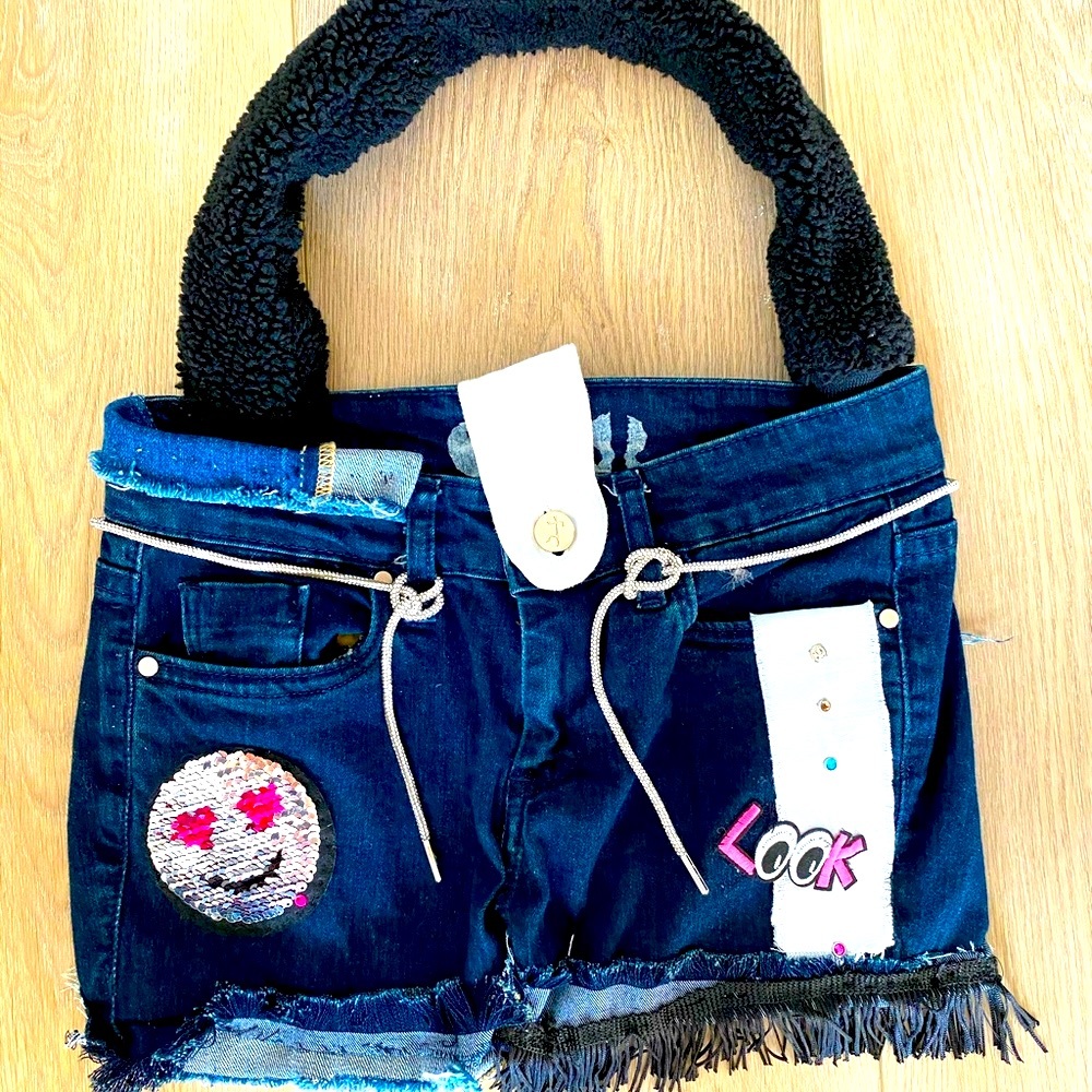 Original Denim One of a kind .RawEdge bags handmade by Salina . Mixed materials